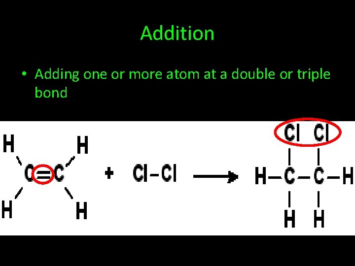 Addition • Adding one or more atom at a double or triple bond 