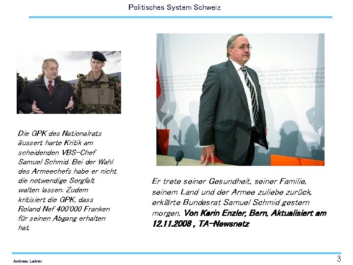 Politisches System Schweiz Die GPK des Nationalrats äussert harte Kritik am scheidenden VBS-Chef Samuel