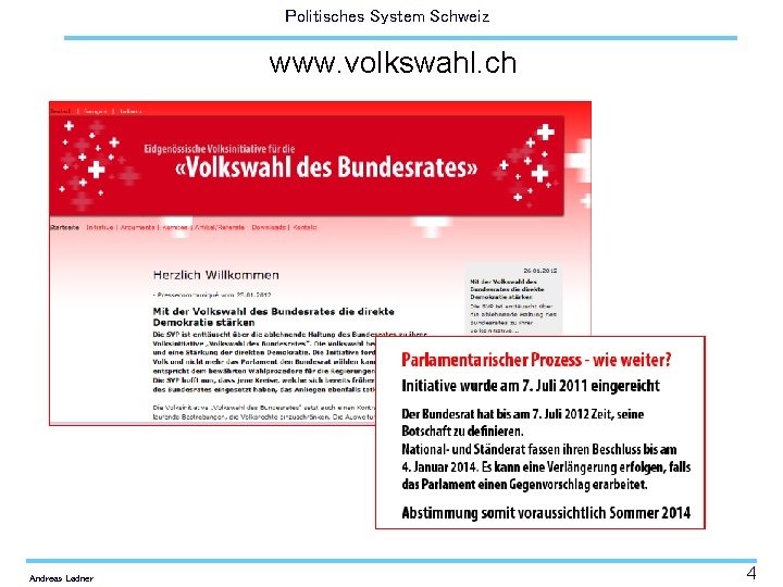 Politisches System Schweiz www. volkswahl. ch Andreas Ladner 4 