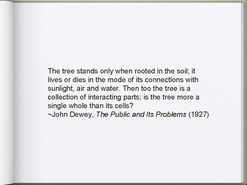 The tree stands only when rooted in the soil; it lives or dies in