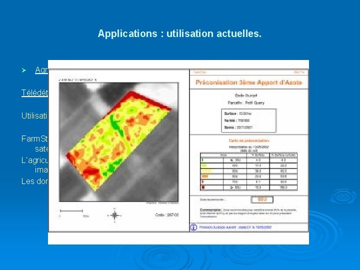 Applications : utilisation actuelles. Ø Agriculture de précision : descriptions des méthodes : Télédétection