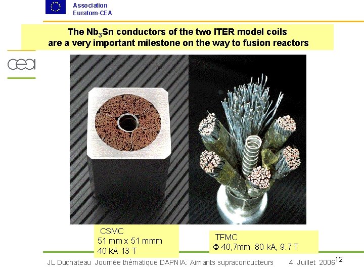 Association Euratom-CEA The Nb 3 Sn conductors of the two ITER model coils are