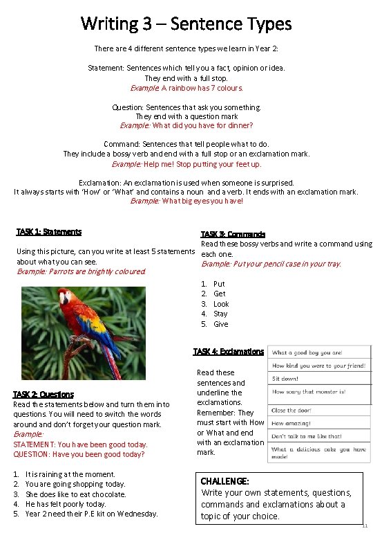 Writing 3 – Sentence Types There are 4 different sentence types we learn in Writing 3 – Sentence Types There are 4 different sentence types we learn in