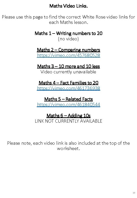 Maths Video Links. Please use this page to find the correct White Rose video Maths Video Links. Please use this page to find the correct White Rose video