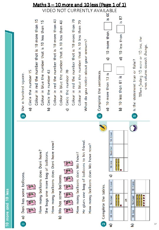 Maths 3 – 10 more and 10 less (Page 1 of 1) VIDEO NOT Maths 3 – 10 more and 10 less (Page 1 of 1) VIDEO NOT