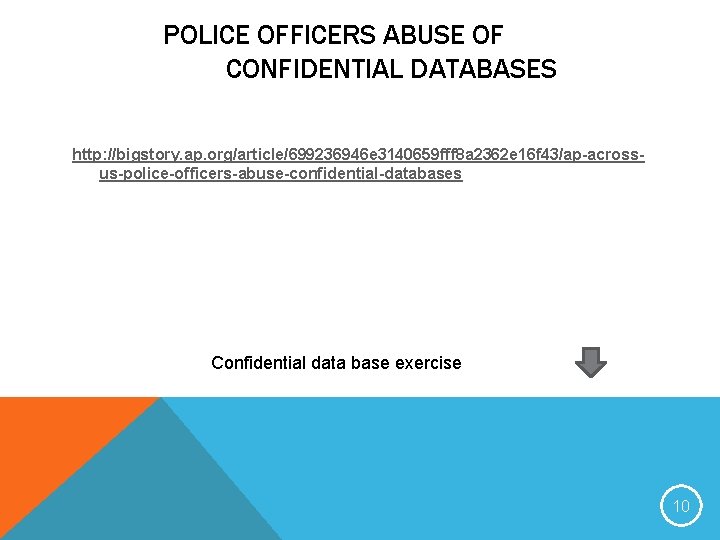 POLICE OFFICERS ABUSE OF CONFIDENTIAL DATABASES http: //bigstory. ap. org/article/699236946 e 3140659 fff 8