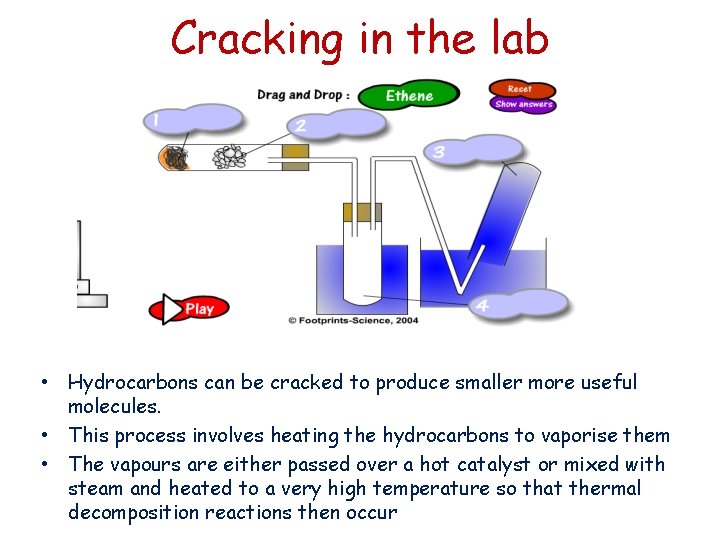 Cracking in the lab • Hydrocarbons can be cracked to produce smaller more useful