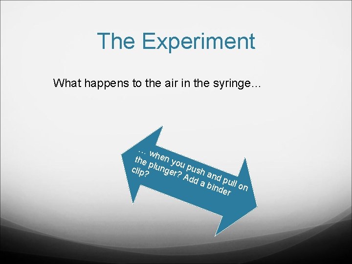 The Experiment What happens to the air in the syringe… …w the hen yo