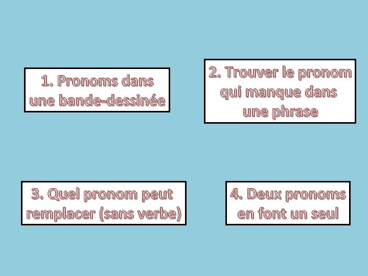 1. Pronoms dans une bande-dessinée 3. Quel pronom peut remplacer (sans verbe) 2. Trouver