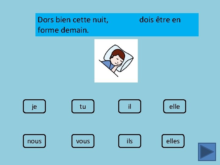 Dors bien cette nuit, forme demain. dois être en je tu il elle nous