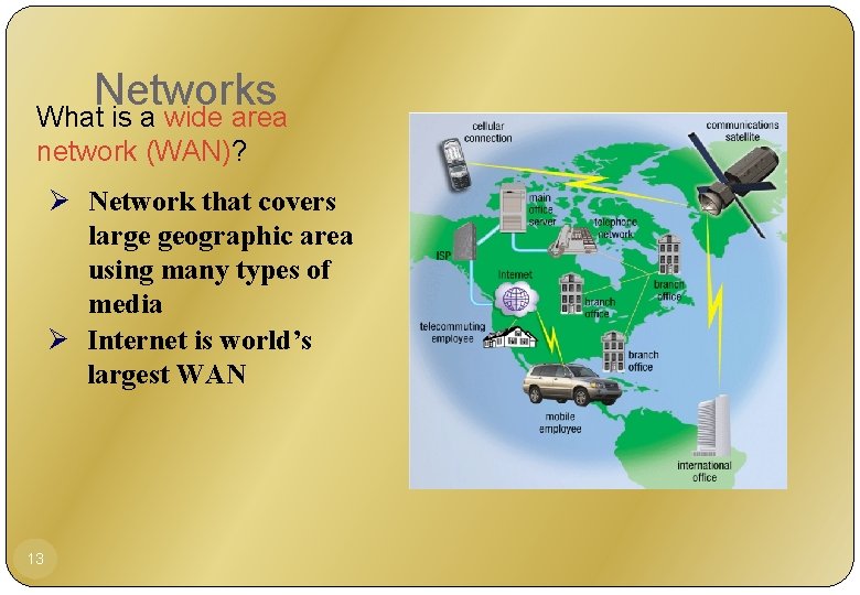 Networks What is a wide area network (WAN)? Ø Network that covers large geographic