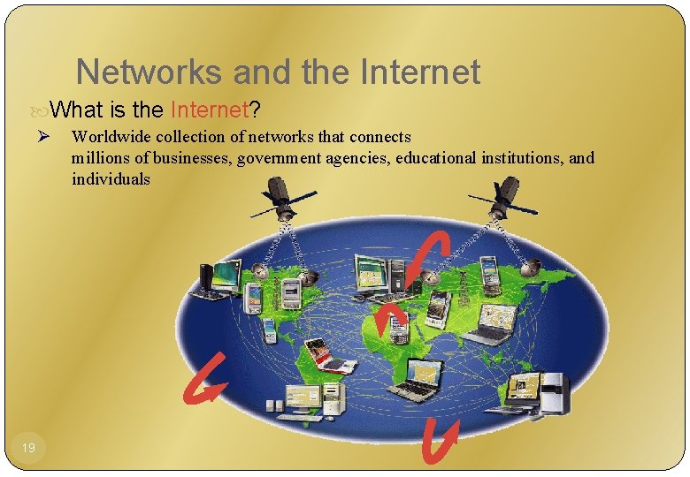 Networks and the Internet What is the Internet? Ø 19 Worldwide collection of networks