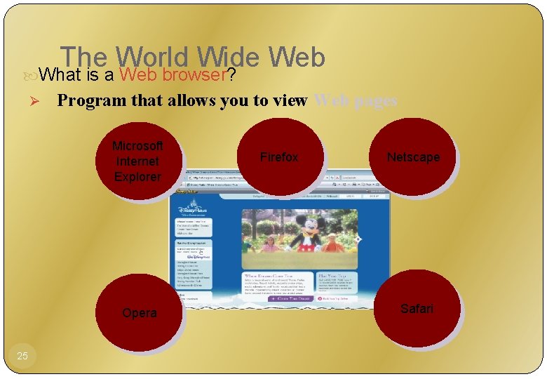 The World Wide Web What is a Web browser? Ø Program that allows you