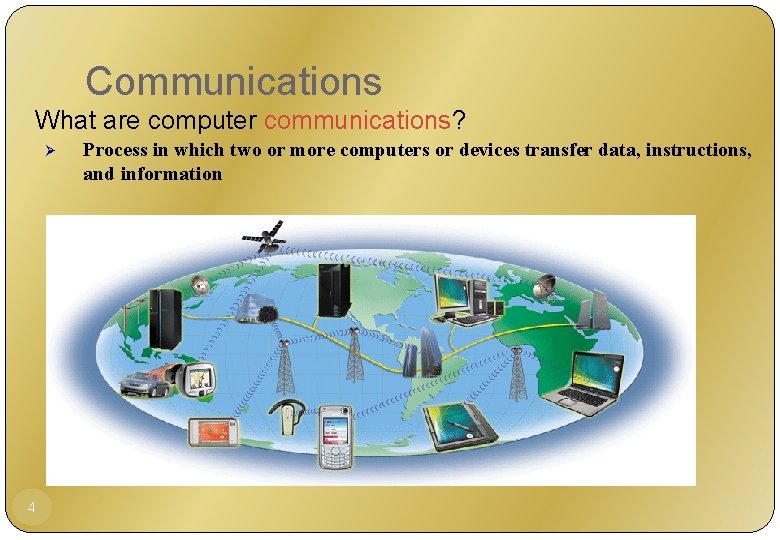 Communications What are computer communications? Ø 4 Process in which two or more computers