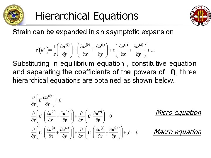 Hierarchical Equations Strain can be expanded in an asymptotic expansion Substituting in equilibrium equation