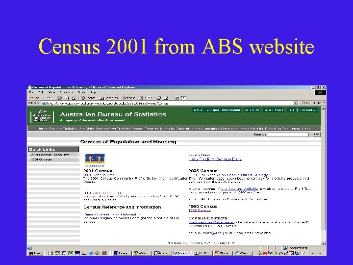 Census 2001 from ABS website 