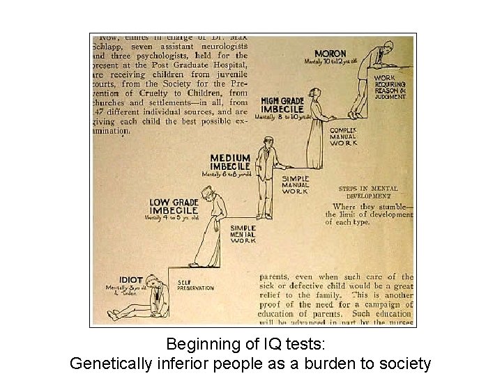 Beginning of IQ tests: Genetically inferior people as a burden to society 