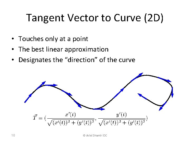 Tangent Vector to Curve (2 D) • Touches only at a point • The