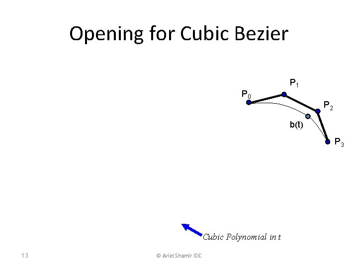 Opening for Cubic Bezier P 0 P 1 P 2 b(t) P 3 Cubic