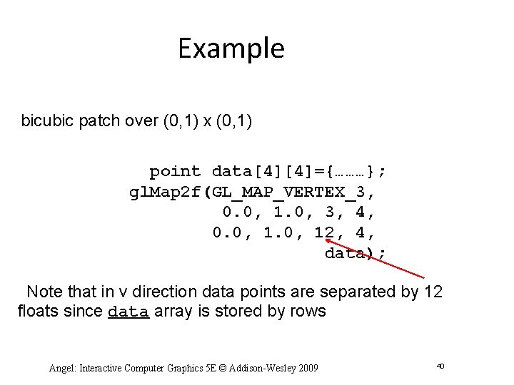 Example bicubic patch over (0, 1) x (0, 1) point data[4][4]={………}; gl. Map 2