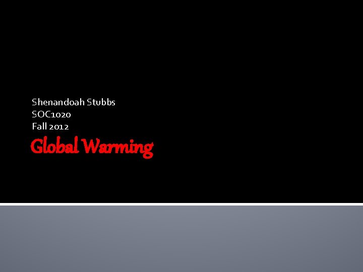 Shenandoah Stubbs SOC 1020 Fall 2012 Global Warming 