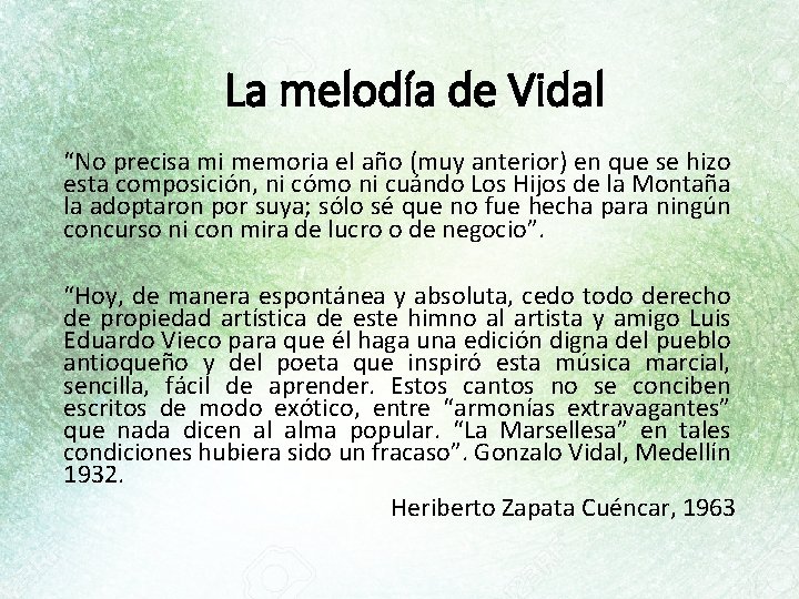 La melodía de Vidal “No precisa mi memoria el año (muy anterior) en que