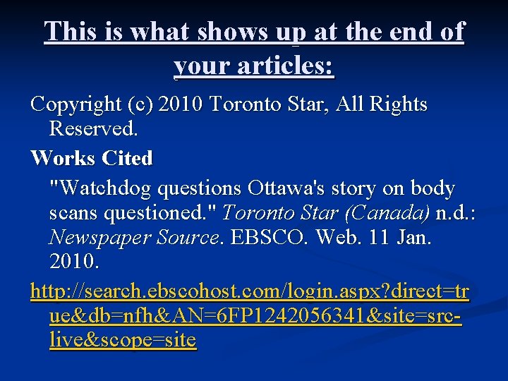 This is what shows up at the end of your articles: Copyright (c) 2010
