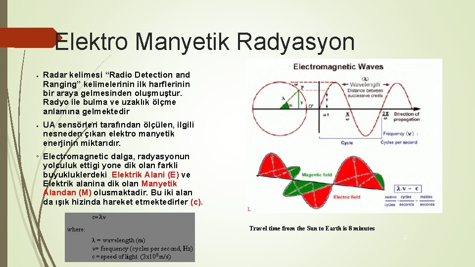 Elektro Manyetik Radyasyon ● ● Radar kelimesi “Radio Detection and Ranging” kelimelerinin ilk harflerinin