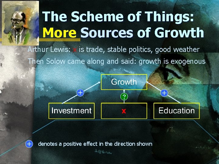 The Scheme of Things: More Sources of Growth Arthur Lewis: x is trade, stable