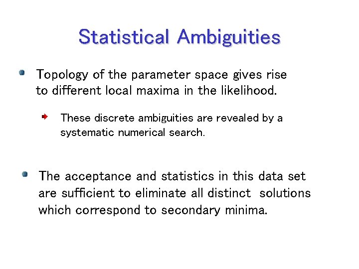 Statistical Ambiguities Topology of the parameter space gives rise to different local maxima in