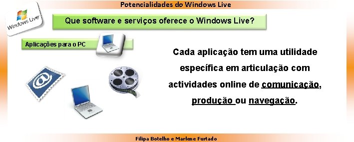 Potencialidades do Windows Live Que software e serviços oferece o Windows Live? Aplicações para