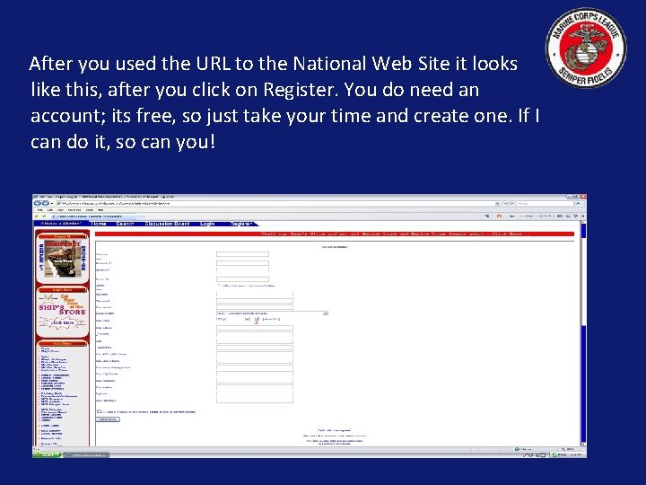 After you used the URL to the National Web Site it looks like this,