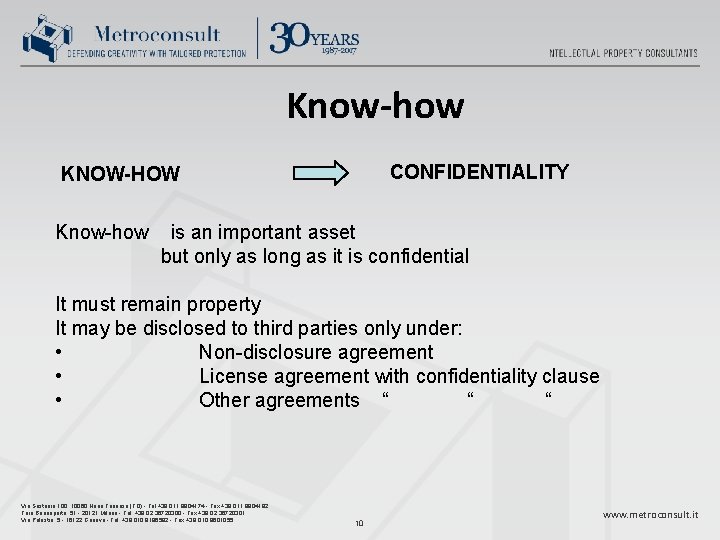 Know-how CONFIDENTIALITY KNOW-HOW Know-how is an important asset but only as long as it