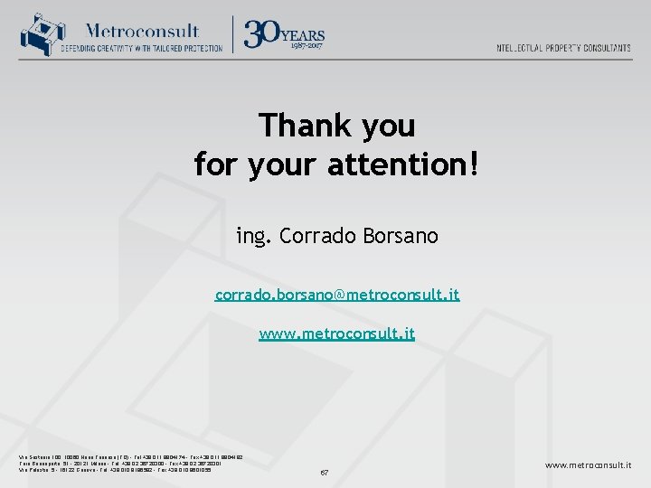 Thank you for your attention! ing. Corrado Borsano corrado. borsano@metroconsult. it www. metroconsult. it