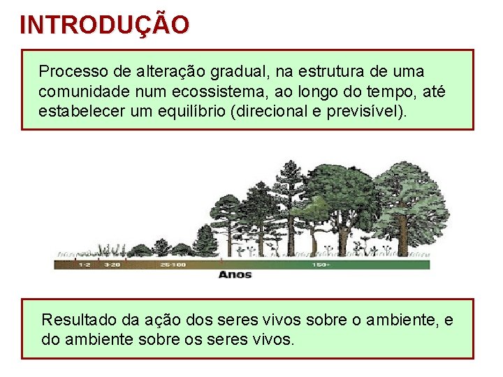 INTRODUÇÃO Processo de alteração gradual, na estrutura de uma comunidade num ecossistema, ao longo