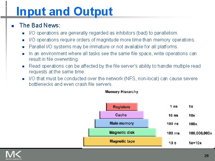 Input and Output n The Bad News: n n n I/O operations are generally