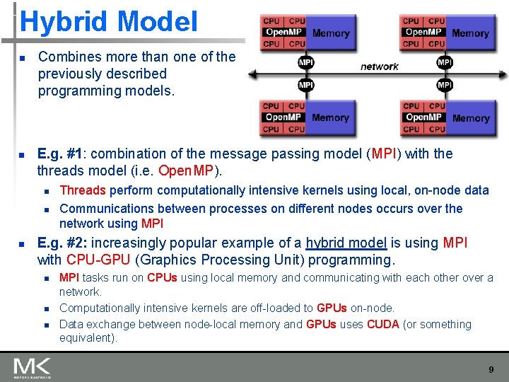 Hybrid Model n n Combines more than one of the previously described programming models.