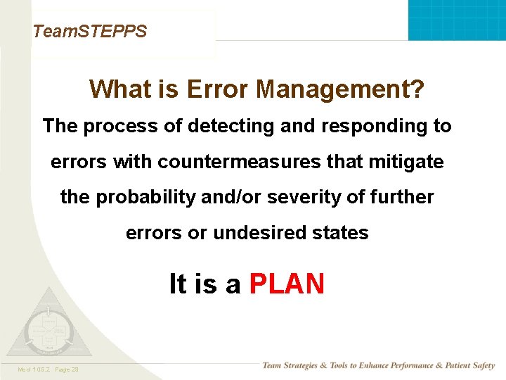 Team. STEPPS What is Error Management? The process of detecting and responding to errors