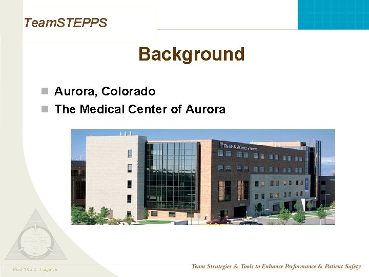 Team. STEPPS Background n Aurora, Colorado n The Medical Center of Aurora Mod 1