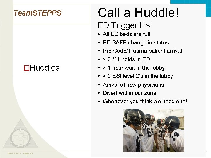 Team. STEPPS Call a Huddle! ED Trigger List �Huddles • • • All ED