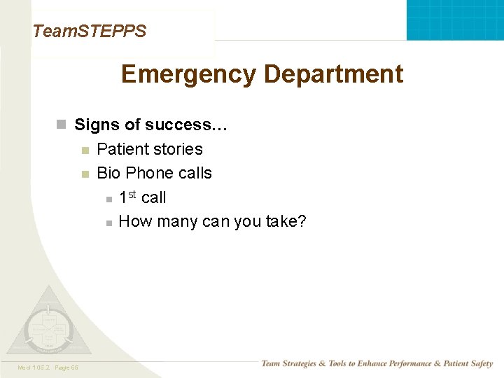 Team. STEPPS Emergency Department n Signs of success… n n Mod 1 05. 2