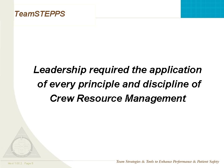 Team. STEPPS Leadership required the application of every principle and discipline of Crew Resource