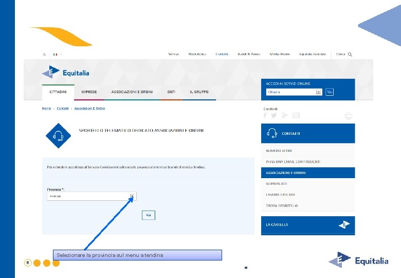 Selezionare la provincia sul menu a tendina 6 