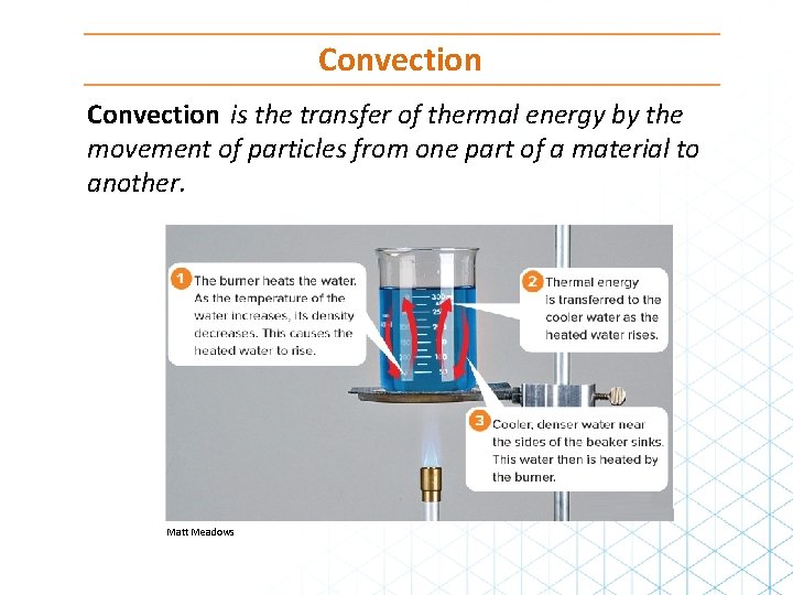 Convection is the transfer of thermal energy by the movement of particles from one Convection is the transfer of thermal energy by the movement of particles from one