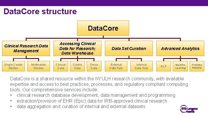 Data. Core structure Data. Core Clinical Research Data Management Single Center Studies Multicenter Studies