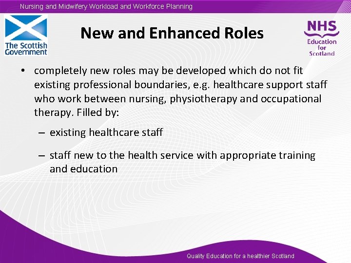 Nursing and Midwifery Workload and Workforce Planning New and Enhanced Roles • completely new
