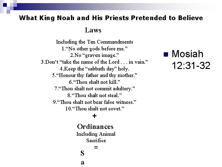 What King Noah and His Priests Pretended to Believe Laws Including the Ten Commandments