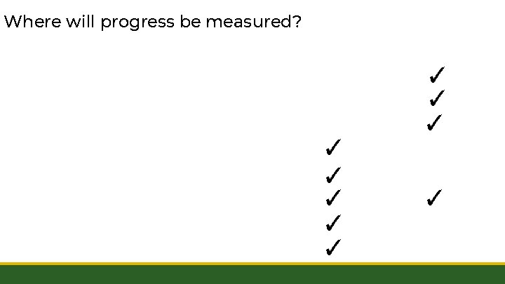 Where will progress be measured? 