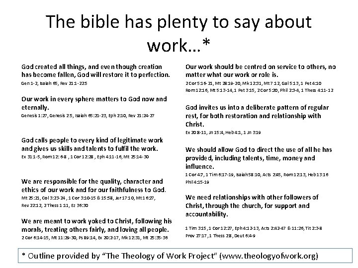 The bible has plenty to say about work…* God created all things, and even