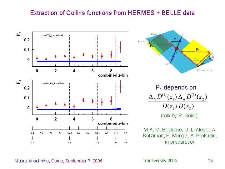 Extraction of Collins functions from HERMES + BELLE data P 1 depends on (talk